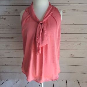 Womens Adiva Sleeveless Pink Tank Top Tie Neck